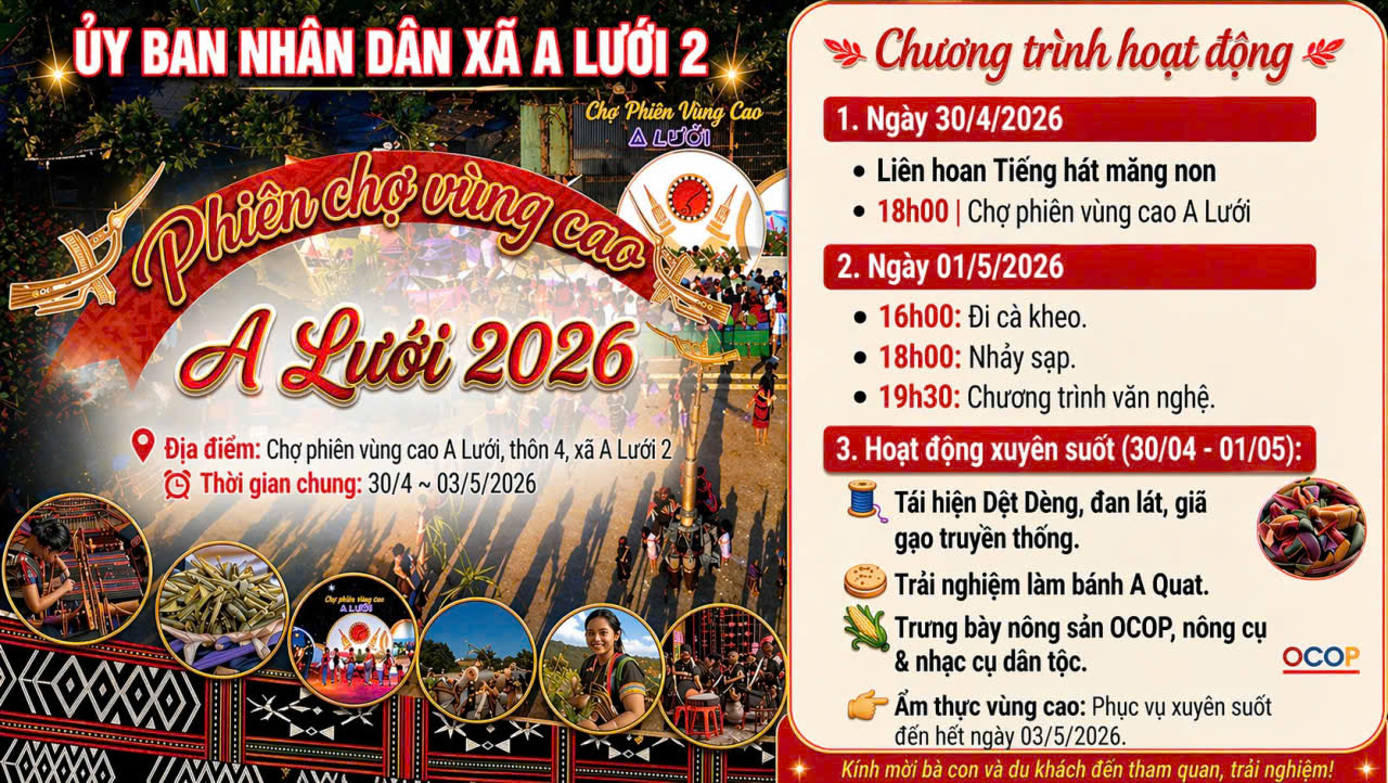 PHIÊN CHỢ VÙNG CAO A LƯỚI 2026: ĐIỂM HẸN VĂN HÓA GIỮA ĐẠI NGÀN TRƯỜNG SƠN